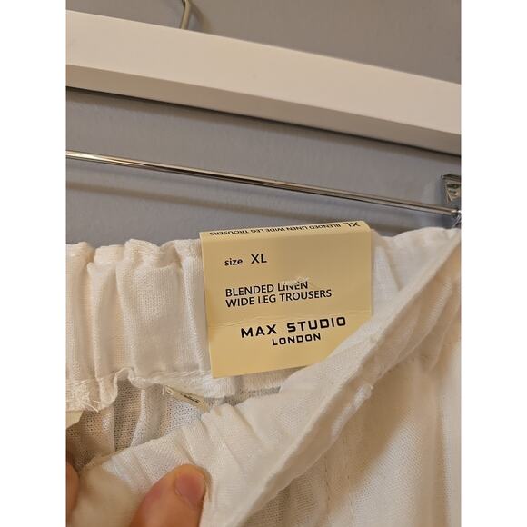 NWT Max Studio White Linen Blend Drawstring Wide Leg Trouser Pants Womans Sz XL - Picture 7 of 9